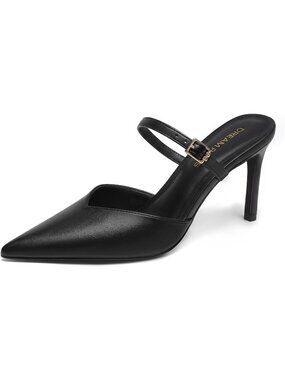 Women's Black Pu Closed Toe High Heels Mules Ankle Strap Stiletto Pumps Shoes